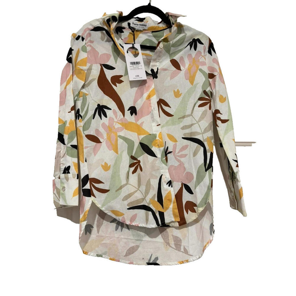 Anthropologie Charlie Holiday sz 2 linen blend floral button down shirt #3088 - Picture 1 of 2